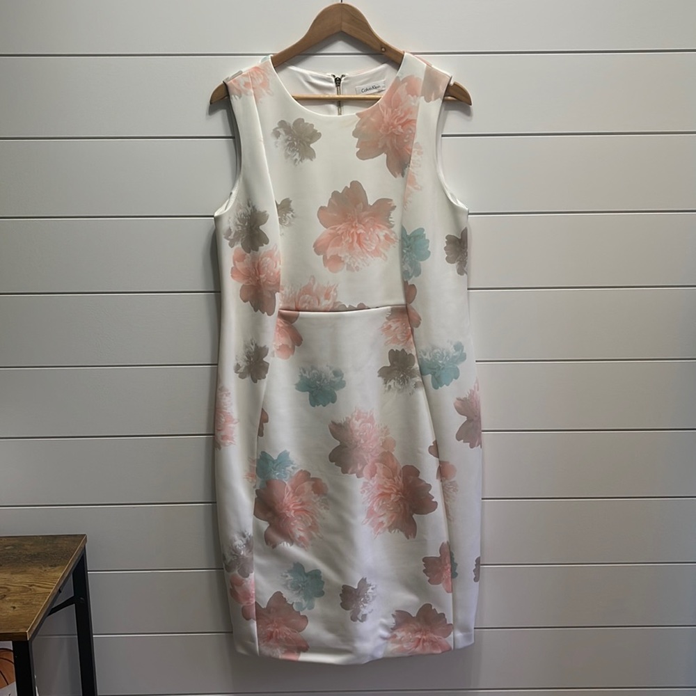 Calvin Klein Floral Sleeveless Dress - White, Pink, Blue